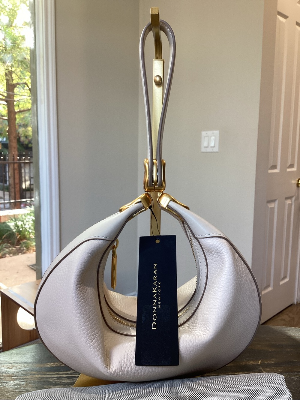 Donna Karan the Serge Off White Pebble Leather Crescent Shoulder Bag